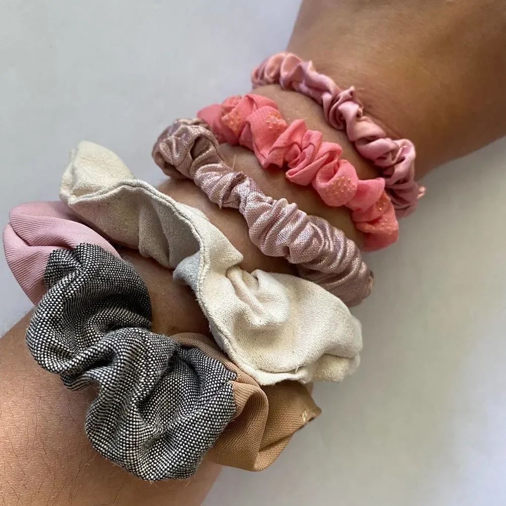 Set of 5 Scrunchies - Pink and Gray Patchwork